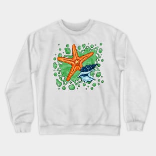 Bright star fish and shell, summer beach Crewneck Sweatshirt